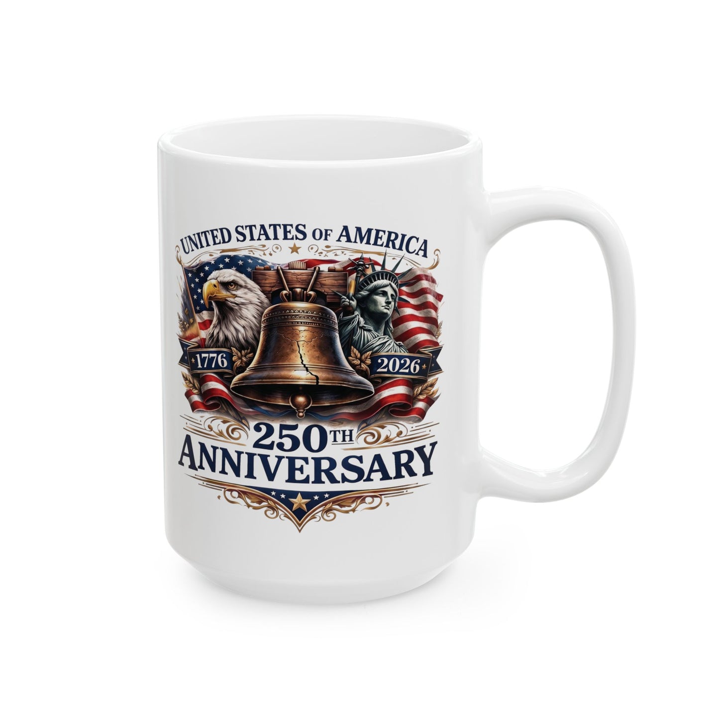 America 250: Liberty Bell with Eagle & Lady Liberty Ceramic Mug, (11oz, 15oz)